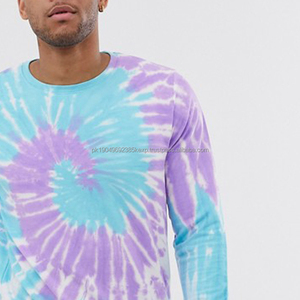 Sudadera con Capucha Ligera de Tela de Rizo Personalizada con Tie-Dye en Color Morado, Ropa de Otoño para Hombre, Sudadera con Cuello Redondo de Tela Francesa con Tie-Dye - Product Image 3