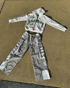 Costume de jogging à épaules tombantes en coton personnalisé délavé à l'acide pour hommes pullover à capuche et ensembles de pantalons de survêtement avec impression bouffante pour hommes - Product Image 5