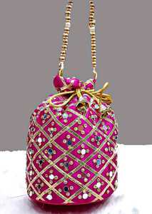 Bolso de mano bordado hecho a mano para mujer, Potli, con cordón, para trabajo con espejo - Product Image 2