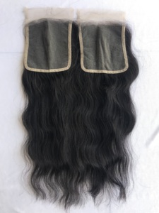 Extension de cheveux 100% naturelle non traitée Remy vierge, cuticules alignées, provenant des temples indiens, 18 pouces, ondulée naturelle, avec closure en dentelle transparente 5x5 - Product Image 2