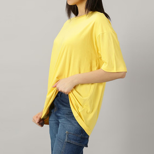 T-shirt d'été ample et décontracté pour femme, couleur unie, anti-plis, longueur longue, 100% coton, respirant - Product Image 3