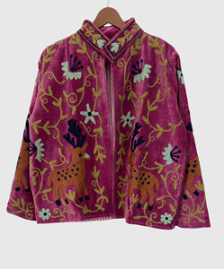 Chaqueta de terciopelo bordada a mano con cuello mandarín, manga larga, estampado animal, talla grande, ropa de invierno para mujer - Product Image 1