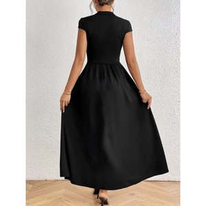 Women's Short-Sleeved Semi-<b>Turtleneck</b> Viscose Dress, 36387 - <b>Black</b> - Product Image 3