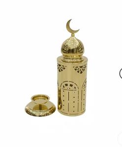 Lanterne en métal doré de luxe en forme de croissant de lune avec un travail de découpe élégant, lumière de bougie chaleureuse pour la décoration festive de la maison et les cadeaux - Product Image 2