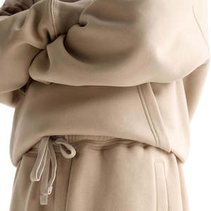 ชุดเสื้อมีฮู้ดสีเบจสำหรับผู้ชายโอเวอร์ไซส์ผ้าฝ้ายสเวตเตอร์กางเกงชุดใส่อยู่บ้านสำหรับฤดูหนาวปกเสื้อมีฮู้ดสีพื้น - Product Image 4