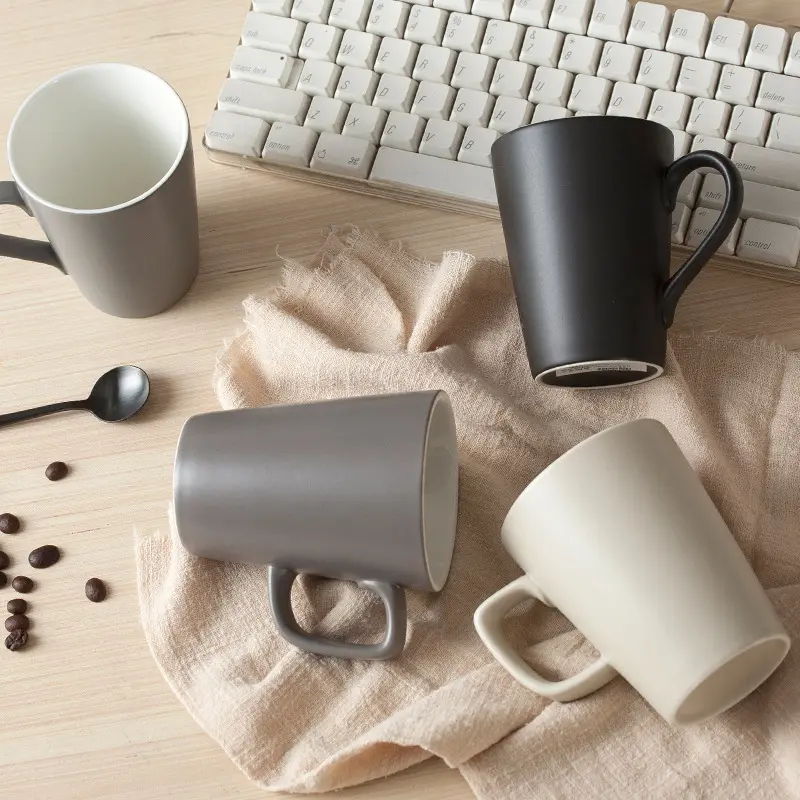 Canecas de cerâmica com colher para café, canecas de cerâmica com impressão de tela personalizada em porcelana