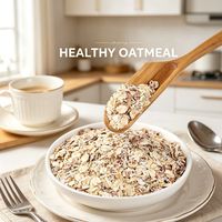 Flocons d'avoine naturels raffinés, non-OGM, riches en fibres alimentaires, faibles en gras, faibles en IG, flocons d'avoine séchés pour petit-déjeuner pour adultes, en boîte