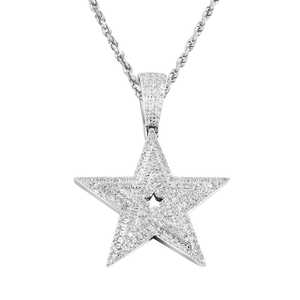 Colgante de estrella de Diamante Real de lujo en oro blanco de 10K Diseño solitario clásico para ocasiones especiales disponible para la venta - Product Image 1
