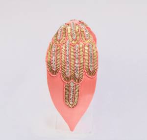 À la mode brodé à la main perlé noir Turban Style indien travail manuel graine perlée noué fête coiffes pour les femmes - Product Image 4