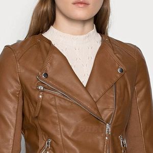Veste d'hiver en cuir véritable pour femme, fermeture éclair sur le devant, col montant, tricotée, haute qualité, vêtement d'extérieur en cuir pour adultes - Product Image 4