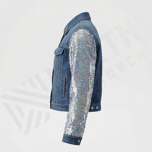 Vêtements pour femmes, mode, vestes en jean délavées, sequins, couleur personnalisée, veste en jean élégante, vêtements d'extérieur décontractés, streetwear, haut - Product Image 3