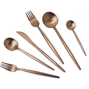 Couverts en métal de finition or de qualité supérieure de créateur fait main avec long manche rond ensemble de couverts de vente d'usine indienne - Product Image 4