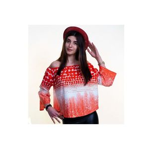 <b>Red</b> Polka Dot Special Cut Cotton Women's Off-Shoulder <b>Blouse</b> - Product Image 2