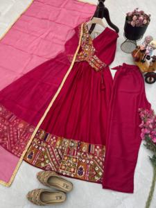 Traje y pantalón Anarkli de algodón indio con conjunto Dupta estilo Bollywood Verano Indio Ropa Étnica vestido Kurta de algodón rojo - Product Image 6