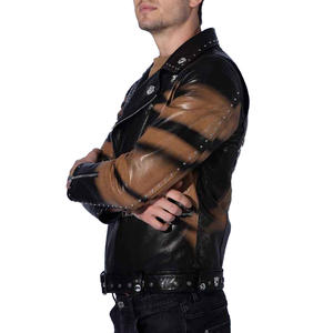 2023 nueva motocicleta diseño personalizado chaqueta de cuero marrón de alta calidad cuello levantado invierno a prueba de viento venta al por mayor precio barato - Product Image 5