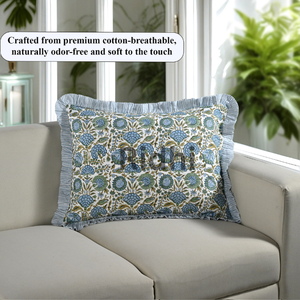 Ensemble de housses de coussin lombaire RIDHI 20x26 à volants floraux vert asperge, imprimé à la main sur coton, personnalisable, amovible, lavable, décoratif - Product Image 4