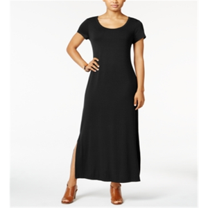 Robe longue noire Style Co pour femme, col rond, grande taille, silhouette fourreau, taille naturelle, en jersey avec fente - Product Image 1