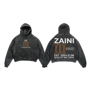 <b>Men</b> Oversized Pullover Hoodie Premium 400 GSM Cotton Fleece Heather <b>Grey</b> Custom Front 3D Puff Embroidery Print Logo Eco-Friendly - Product Image 5