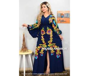 Bell Sleeve Women's Embroidered Floral <b>Dresses</b> Designer Islamic <b>Long</b> Maxi Fashion Woven 100% <b>Linen</b> Natural Waistline - Product Image 1