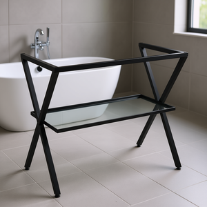 60cm Matt Black <b>Metal</b> <b>Easel</b> with Glass Shelf Bath & Toilet Supplies Product - Product Image 3