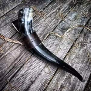 Chope à boire en corne de bœuf naturelle, faite à la main, style Viking nordique, pour bière, hydromel, vin - Product Image 6