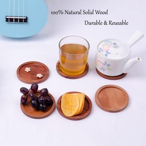 Posavasos Redondos Elegantes de Madera, Diseño Rústico Natural, Hechos a Mano, para Bebidas, Protección de Vasos de Café, Té y Vino para el Hogar - Product Image 6