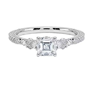 Ascher Cut Créé Moissanite Anneau 925 Sterling Silver Halo Mariage Fiançailles Bijoux Micro Pave Moissanite Anneau Pour Les Femmes - Product Image 5