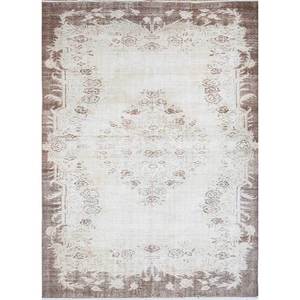 Tapis en laine noué à la main beige-brun vintage pour la maison - Idéal pour salon, couloir, entrée, chambre d'adolescent - Motif médaillon rectangulaire en puzzle - Product Image 1