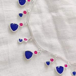 Collier pour femme en argent sterling 925, chaîne en argent, pierres précieuses naturelles multi-émaillées/meenakari, bijoux faits à la main pour Noël et les mariages - Product Image 6