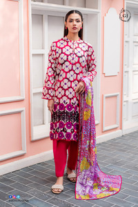 Ssumaira 3pc imprimé numérique Salwar Kameez pour les fêtes chemise de pelouse Pure Check Lawn Dupatta Dyed Cambric Trouser - Product Image 6