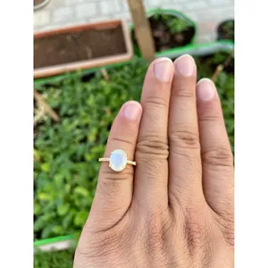 925 Silver Oval Moonstone <b>Adjustable</b> <b>Ring</b> Fashionable Trendy Rose Gold & Gold & Rhodium Plated Inlaid Style for Engagement - Product Image 5