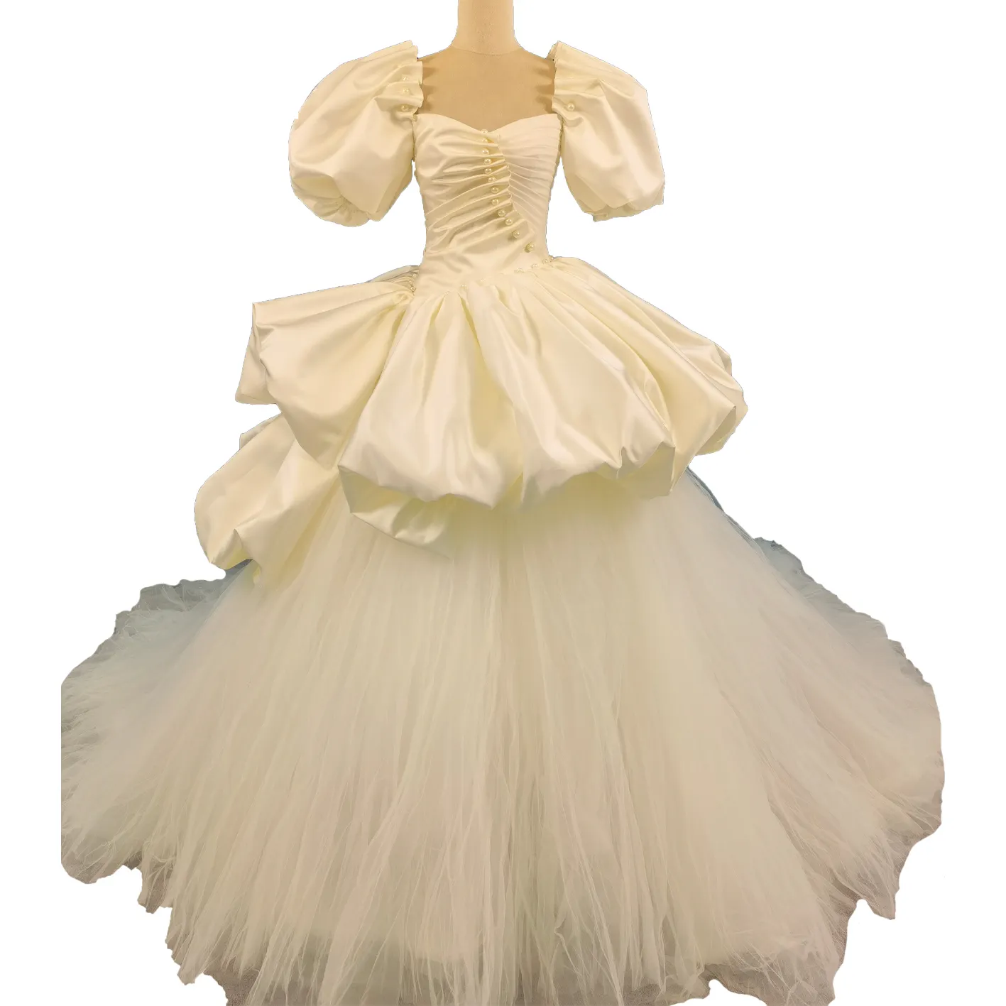 Puff Sleeve Layered Tulle Alta Baixa Vinda de Idade Princesa Vestido de Noite Prom Dress Feminino Personalizado