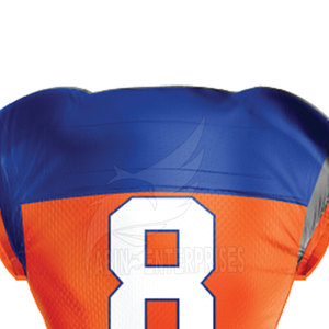 เสื้อฟุตบอลอเมริกัน Allen 8 สีน้ำเงินส้ม ลายพิมพ์แบบ Sublimated คอวี แขนสั้น ทรงเข้ารูป เสื้อผ้าผู้ชาย MOQ ต่ำ - Product Image 6