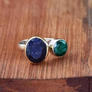 Lapislázuli Esmeralda 925 Plata de ley Declaración ajustable Piedra DE NACIMIENTO Anillo de bodas Regalo para ella - Product Image 2