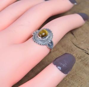 Anillo hecho a mano de piedras preciosas de ojo de tigre Simple sólido 925 plata esterlina joyería de piedras preciosas naturales 925 anillo de plata esterlina estampado - Product Image 2