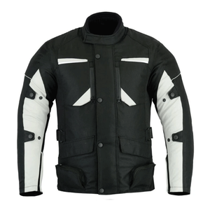 Men's Black Cordura Waterproof CE Armoured Textile Motorcycle Jackets With White Panels Adventuring Motorbike Jacket For Men - Product Image 2