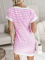 Robe Courte Rayée Col V Femme Manches Courtes Coupe Slim Décontractée Moulante Type T-shirt Vente en Gros Personnalisée