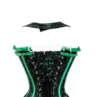 Corset Bustier Femme en Brocart Vert Floral, à Baleines en Acier, à Lacets, avec Bretelles