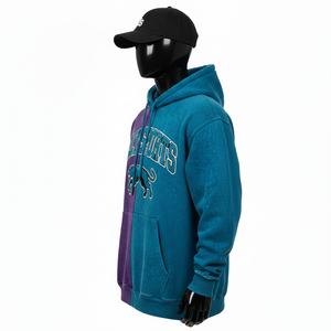 Sweat à capuche en molleton de coton lourd 320 GSM, couleur bleu sarcelle, bloc de couleur, panneau divisé, logo personnalisé, broderie, sweat à capuche basique - Product Image 2