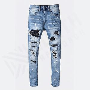 Pantalones Vaqueros de Mezclilla de Algodón de Alta Calidad al por Mayor, Estilo Urbano, Desgastados, Rotos, Ajustados, para Hombre, Color Personalizado al por Mayor - Product Image 1