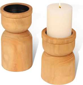 Decoración para el Hogar y Bodas, Portavelas Redondo de Madera con Cera de Abeja, Portavelas Decorativo de Pilar, Regalo a Bajo Precio - Product Image 3