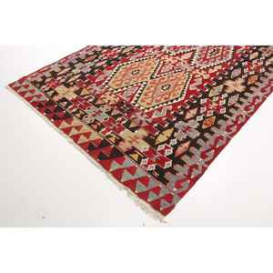Tapis turc, grand tapis vintage 5,7x11,4 pieds, tapis oriental en laine rouge et gris - Product Image 2