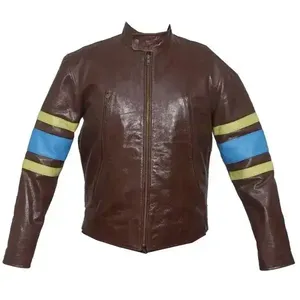 Chaqueta de Motociclista Wolverine de Cuero Marrón para Hombre, Manga Larga, con Forro de Viscosa Suave para Todas las Temporadas - Product Image 1