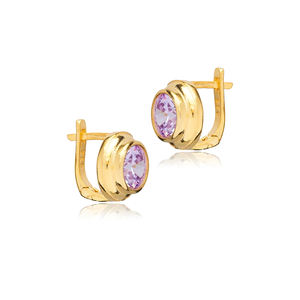 Boucles d'oreilles rondes en améthyste et en oxyde de zirconium, fabrication artisanale turque, vente en gros, bijoux en argent sterling 925 - Product Image 3