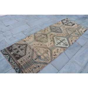3.1x8.9 ft Turkish <b>Rug</b>, Vintage <b>Runner</b> <b>Rug</b>, Brown Beige Solid <b>Rug</b> - Product Image 3