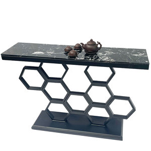 Contemporary Luxury Living Room Entry <b>Console</b> <b>Table</b> with Stone <b>Top</b> and Iron Frame - Product Image 6
