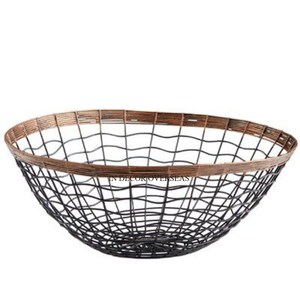 Trendy Pattern Arrival High Grade Gold Plated Heavy Duty Metal Wire Made Round Shape Bread & Fruit Storage <b>Basket</b> With Handles - Product Image 2