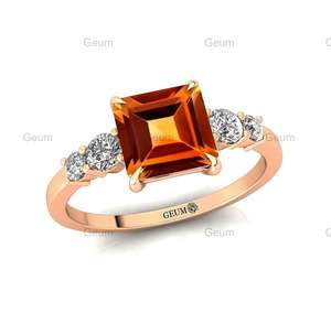 Anillo de piedras preciosas citrino corte princesa natural en oro sólido de 14K con pavimentado genuino IGI certificado diseñador de Diamantes Joyería Fina a granel - Product Image 4