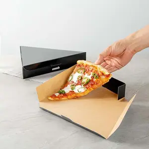 Embalagem personalizada barata de alta qualidade fornece caixa de pizza triangular preta de papel de fácil montagem com logotipo