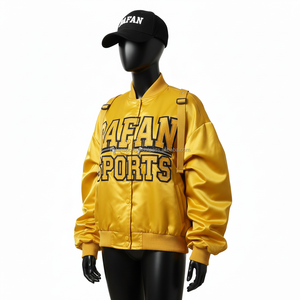 Chaqueta de Satén Premium para Mujer, Chaqueta Bomber de Tela Amarilla Brillante con Paneles Acanalados y Logotipo Bordado Personalizado, Chaquetas de Satén para Mujer - Product Image 4